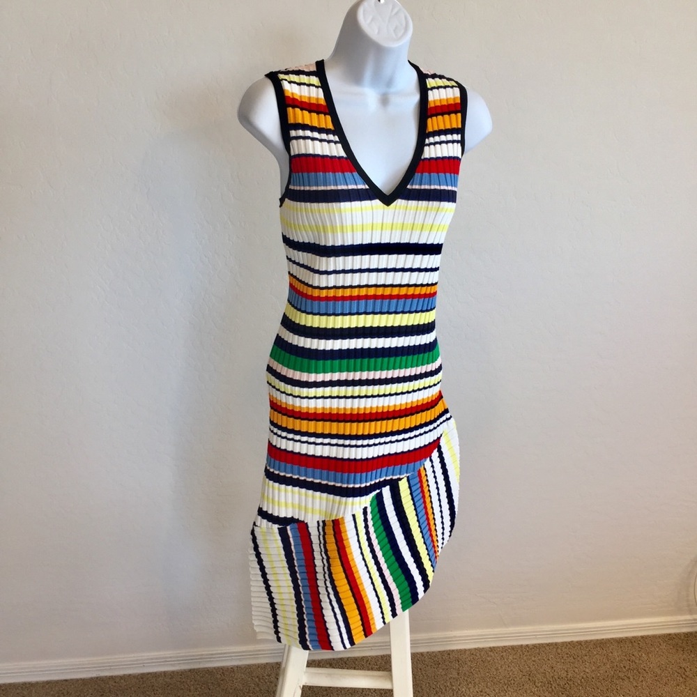 Milly Rainbow Pleated Stretch Knit Sheath Dress M